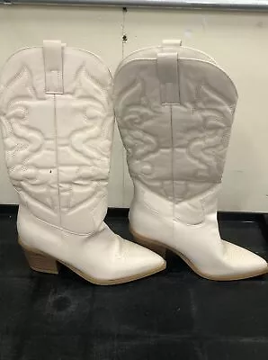 Woman's Mindful Bamboo White/Beige Western Boots Sz 8.5 • $9.99