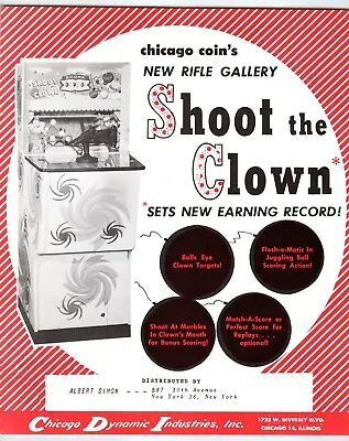 Shoot The Clown Vintage Arcade FLYER Original 1960 Retro Rifle Game 8.5  X 11  • $28.05