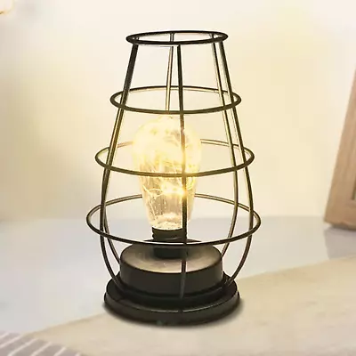 Iron Night LightVintage Table Lamp Black Retro Industrial Iron Metal Wire Bask • $28.08