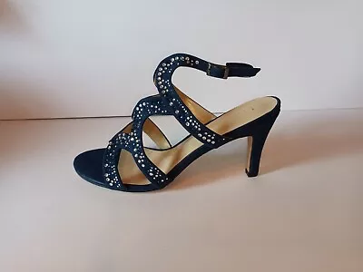 Lotus Navy And Diamante Heeled Shoes • £25