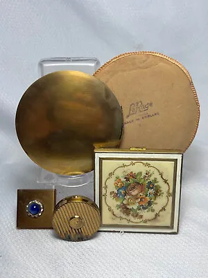 Vtg Lot Of 4 Make Up Compacts Trinket Pill Box Goldtone Le Rage Coty Rouge Zell • $29.95