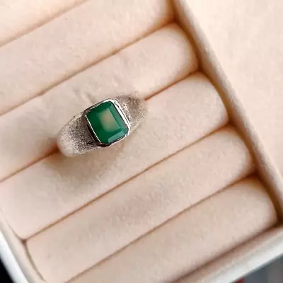 Green Emerald Ring 925 Sterling Silver Signet Ring Mens Ring Gift For Boyfriend • £73.97