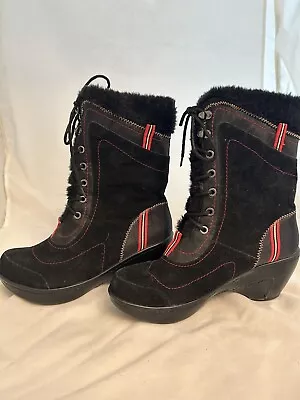 J-41 Black/Red European Details  W Faux Fleece Outdoor Winter Boots 8-8.5 NEW! • $39