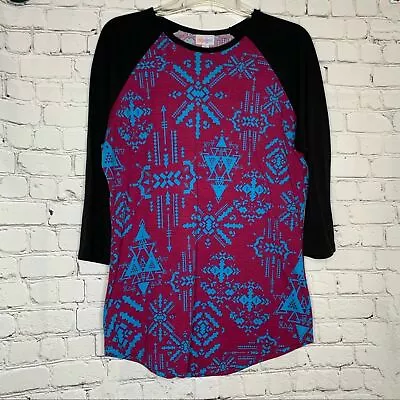 LULAROE Tribal Print Magenta Blue Baseball Tee M • $15