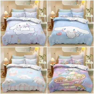 3D Cinnamoroll Quilt Duvet Cover Pillowcase Bedding Set Single Double Xmas Gift • £20.99