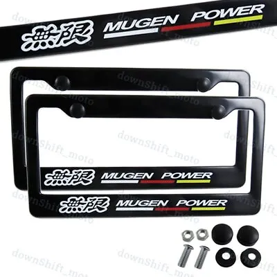 2pc JDM Mugen Black ABS License Plate Frame With Caps For Honda Civic Fit Acura • $21.88