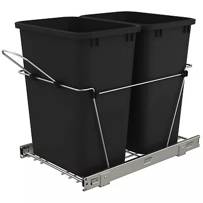 Rev-A-Shelf Double Pull Out Trash Can 35 Qt For Kitchen Black RV-18KD-18C S • $89.99