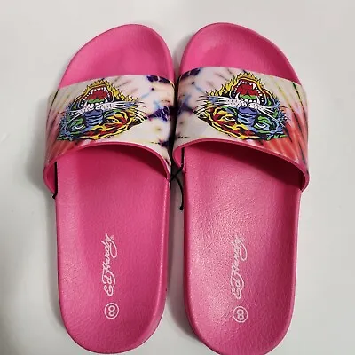 New ED HARDY Women's Size 8 Tiger ELECTRA-01L Slides Pink! • $14.99