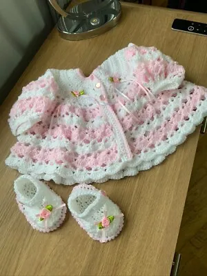 £11.99 • Buy Baby Cardigan And Crochet Shoes 0 To 3 Months Gift (Reborn)