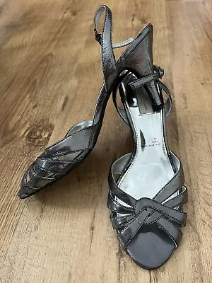 Pewter Silver Strappy Slingback Heel Shoes By Red Herring - Size: 6 • £4.99