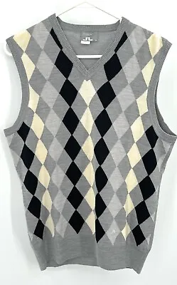 J Lindeberg Sweater Vest Mens XL Gray Merino Wool Golf Knit Argyle • $29.52