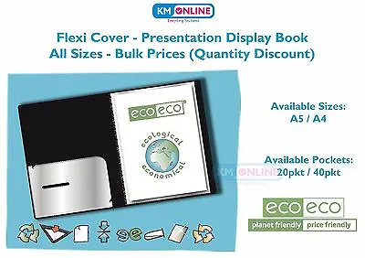 A5/A4 BLACK FLEXI PRESENTATION DISPLAY BOOK FOLDER 20/40 POCKET Ecoeco Recycled • £4.59