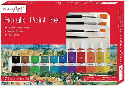 17 Pcs Art Artists Acrylic Paint Set 12 Tubes 4 Brushes And Palette Included • £7.99