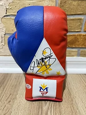 MANNY PACQUIAO SIGNED AUTO PHILIPPINE FLAG BOXING GLOVE PSA LOA Mayweather NR! • $82