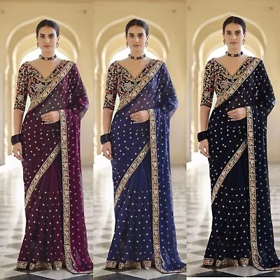 $58.30 • Buy Indian Women Traditional Silk Wedding Sequin Sari Ethnic Party Wear Saree Blouse