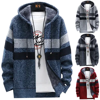 £30.96 • Buy UK Mens Boys Fleece Fur Lined Hoodie Knitted Sweater Zip Up Warm Coat Jacket