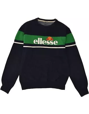 ELLESSE Mens Graphic Sweatshirt Jumper Large Navy Blue Colourblock Cotton BC73 • $25.08