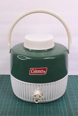 Vintage Coleman Water Jug Cooler Drink Dispenser Green White 1 Gallon 1978 • $12.49