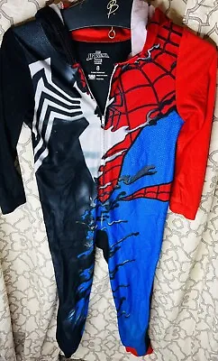 MARVEL SPIDERMAN Venom HOODIE COSTUME One Piece Pajama SIZE 8 Zip Up Comics • $18.99