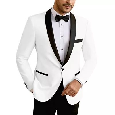 Men's Black Curved Collar White Tuxedo Dress Suit (Include White Pants And Tie) • $69.99