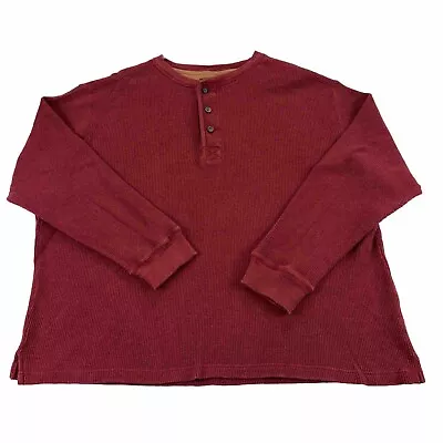 VTG St Johns Bay Thermal Shirt Mens L Long Sleeve Henley  Burgundy Waffle Knit • $16.88