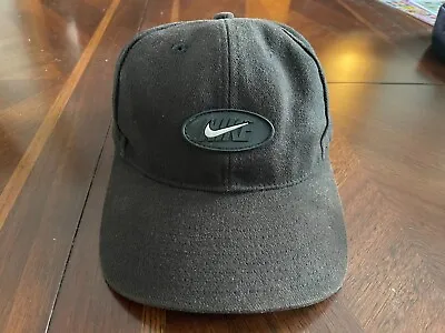 VINTAGE Nike Hat Cap Strap Back Black White Swoosh Logo Adjustable 90s • $24.99