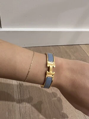 $450 • Buy Hermes Clic H Bracelet Powder Blue Rose Gold Plated Size PM