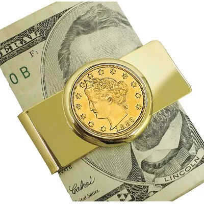 1883 First-Year-of-Issue Gold-Layered Liberty Racketeer Nickel Coin Money Clip • $49.95