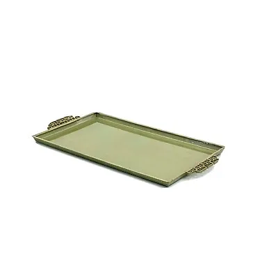 Serving Tray Mid Century Kyes Moire’ Glazed Brass & Green Enamel Golden Details • $170