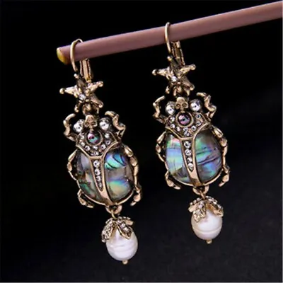 Natural Abalone Shell Earrings Pearl Beetle Drop Earrings Flawless Hook • $3.53