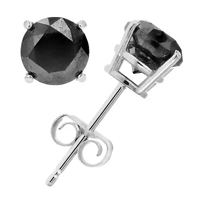 Black Diamond Earrings For Women 1 CT Sterling Silver Round Studs With Push Back • $99.99