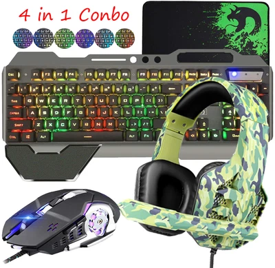 $53.50 • Buy 4 In 1 PC Gaming Set RGB LED Keyboard Mouse Headset & Mouse Pad Gamer Bundle