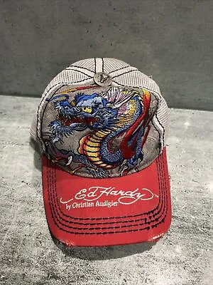 Ed Hardy By Christian Audigier Vintage Tattoo Wear Blue Dragon On Cap • £22.99