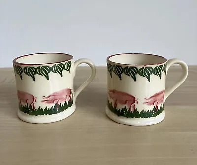£10 • Buy Brixton Pottery Pigs Design 2x Mugs | Vintage | Spongeware | Collectable Pair
