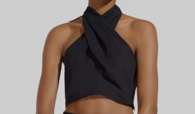 $57.97 • Buy $145 STAUD Women's Black Sleeveless Kai Twist Cropped Halter Top Size 2