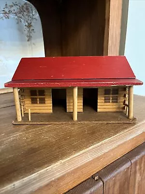 Vintage Handmade Wooden Pinewood Log Cabin With Red Roof 9” By 7” By 5” • $18.97