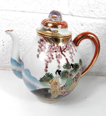 Vintage Japanese Geishi Porcelain Teapot Handpainted 22cm X 22cm • £12.99