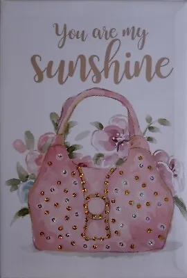 Wall Art Unframed CANVAS  YOU ARE MY SUNSHINE  Light PINK HANDBAG W 3-D Sequins • £11.40