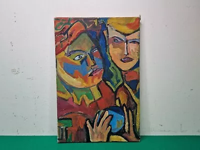 Vintage Oil On Canvas Abstract Multicoloured Portrait Painting • £9.99