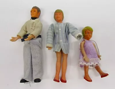 Vintage Dollhouse Doll Lot Of 3 Mom Dad Child Family Dressed Rubber Posable • $15.99