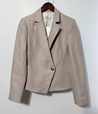 A.L.C Womens Beige Linen Blend Fremont Blazer Jacket Single Gold Button Size 4 • $106.21