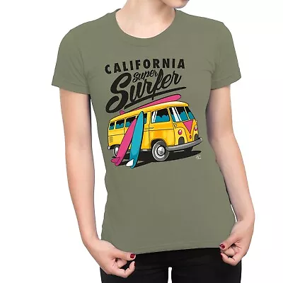 1Tee Womens California Super Surfer Camper Van  T-Shirt • £7.99