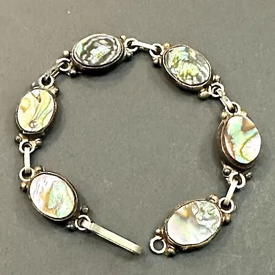 Vintage Abalone Shell Sterling 925 Link Bracelet - Mexico 6.25” • $24.99