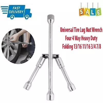 Universal Tire Lug Nut Wrench Four 4 Way Heavy Duty Folding 13/16 1/16 3/4 7/8 • $19.97