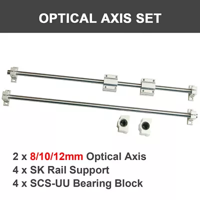 2PCS OD 8/10/12mm Linear Rail Shaft Rod Optical Axis With Block Support CNC Set • £17