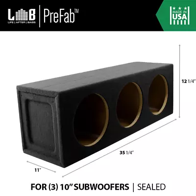 2.00 Ft³ Sealed MDF Subwoofer Enclosure Box For (3) 10  Car Audio Sub Subwoofers • $169.99