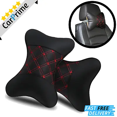 2Pcs Car Seat Headrest Cushion Leather Neck Support Pillow Car Seat Pillow Soft • £11.69