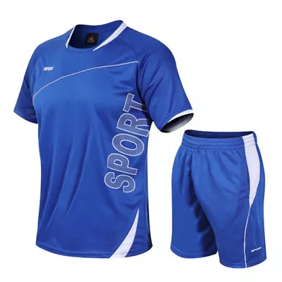 Mens Casual Tracksuit Short Sleeve Tops Football Sports Running Shorts 2Pcs Sets • $22.03