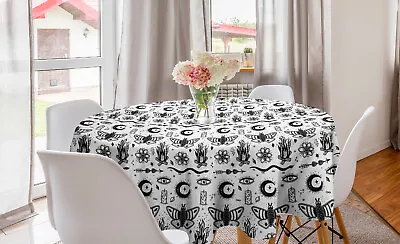 Magic Moon Round Tablecloth Monochrome Occult Sketch • £27.99