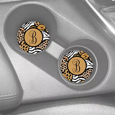 Animal Print Monogram Initial Custom Rubber Car Coasters Set (2) • $10.57